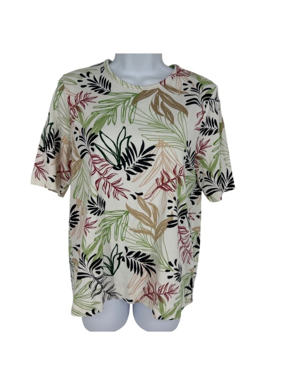 Chicos Women's Leaf Print Short Sleeve Crew Neck Top Size 2 US L
